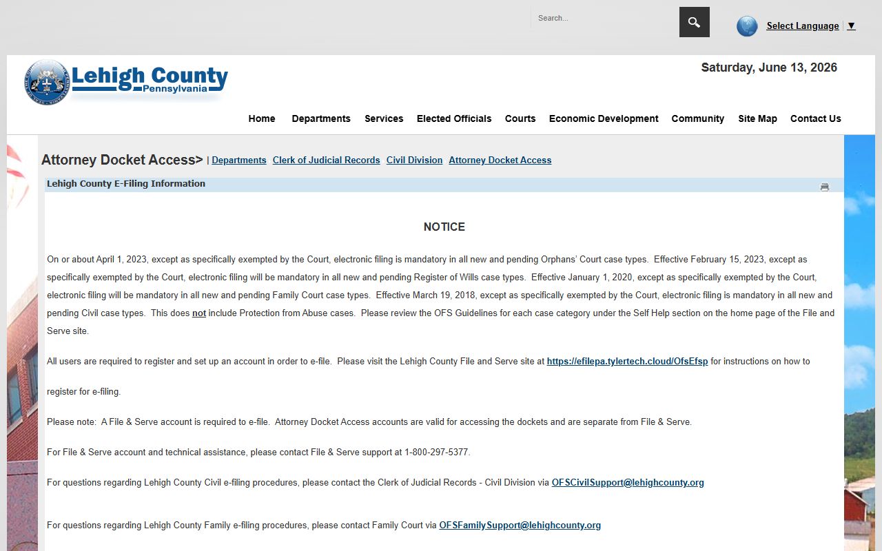 Lehigh County Prothonotary attorney docket access records