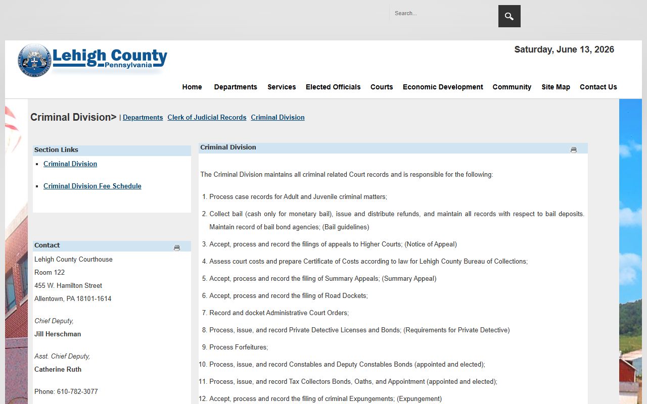 Lehigh County Clerk of Courts criminal records division