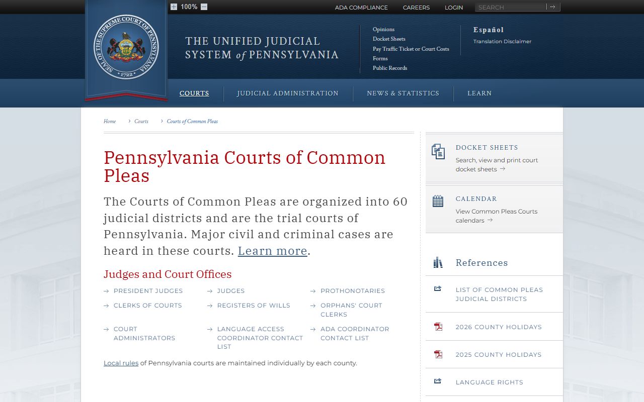 Lehigh County court dockets Courts of Common Pleas source