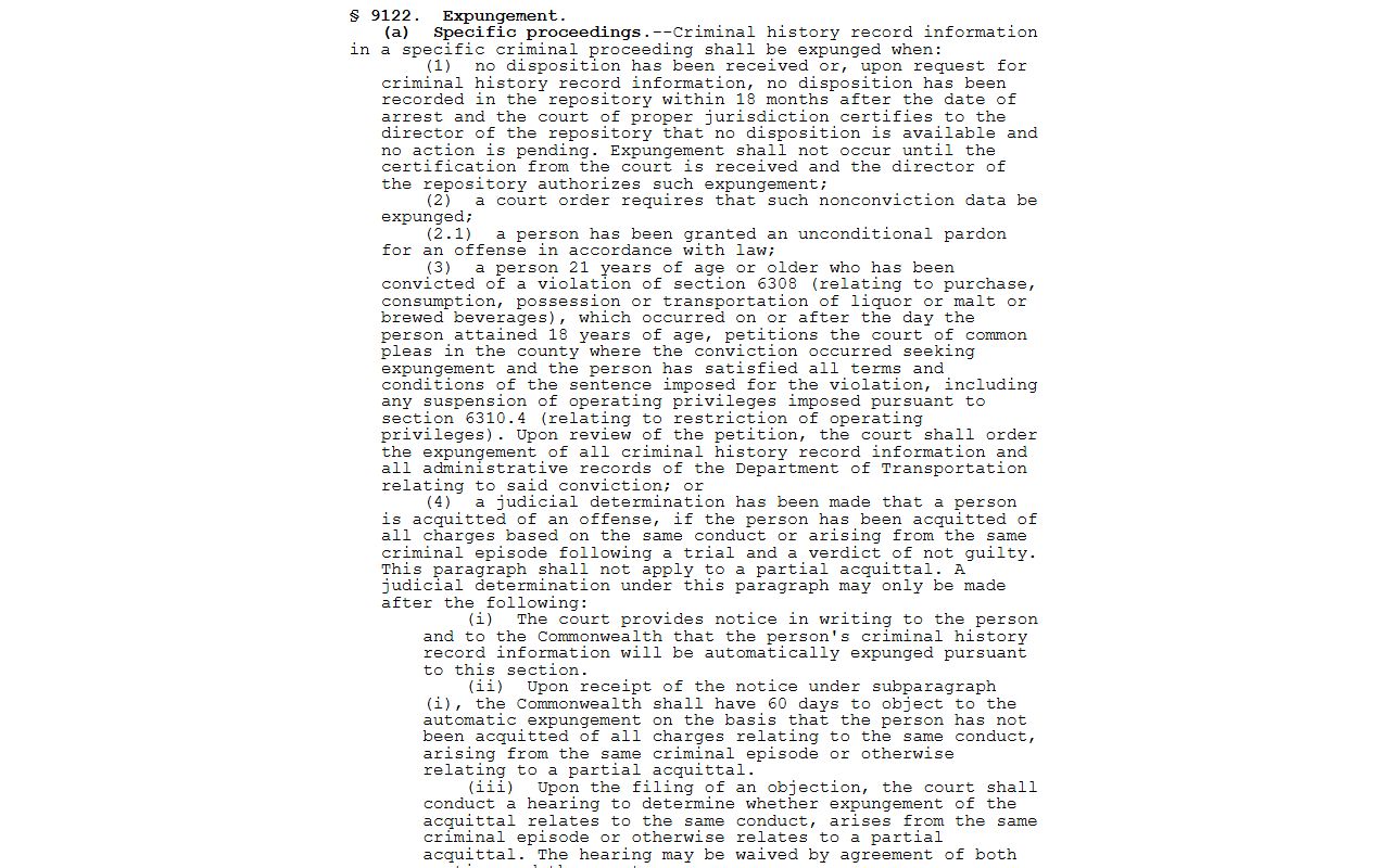 Lehigh County criminal court records expungement statute source
