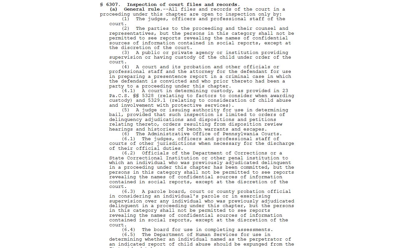 Lehigh County criminal court records juvenile records statute source