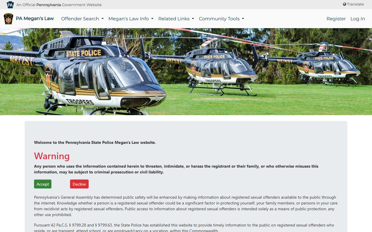Lehigh County criminal court records Megan's Law registry source