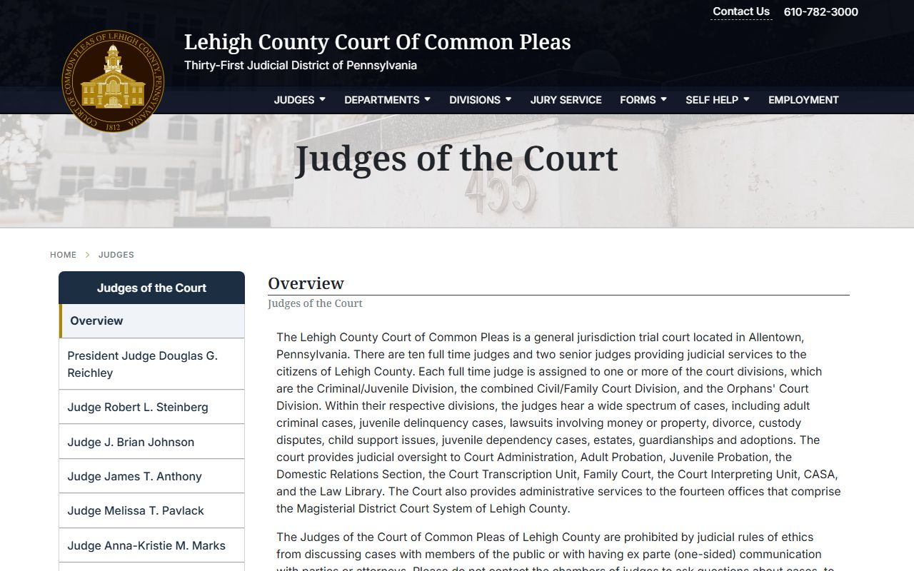 Lehigh County Court of Common Pleas judges and court records