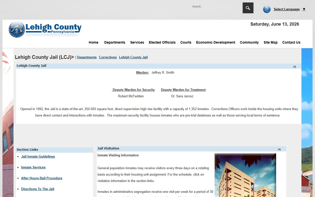 Lehigh County inmate records jail information page