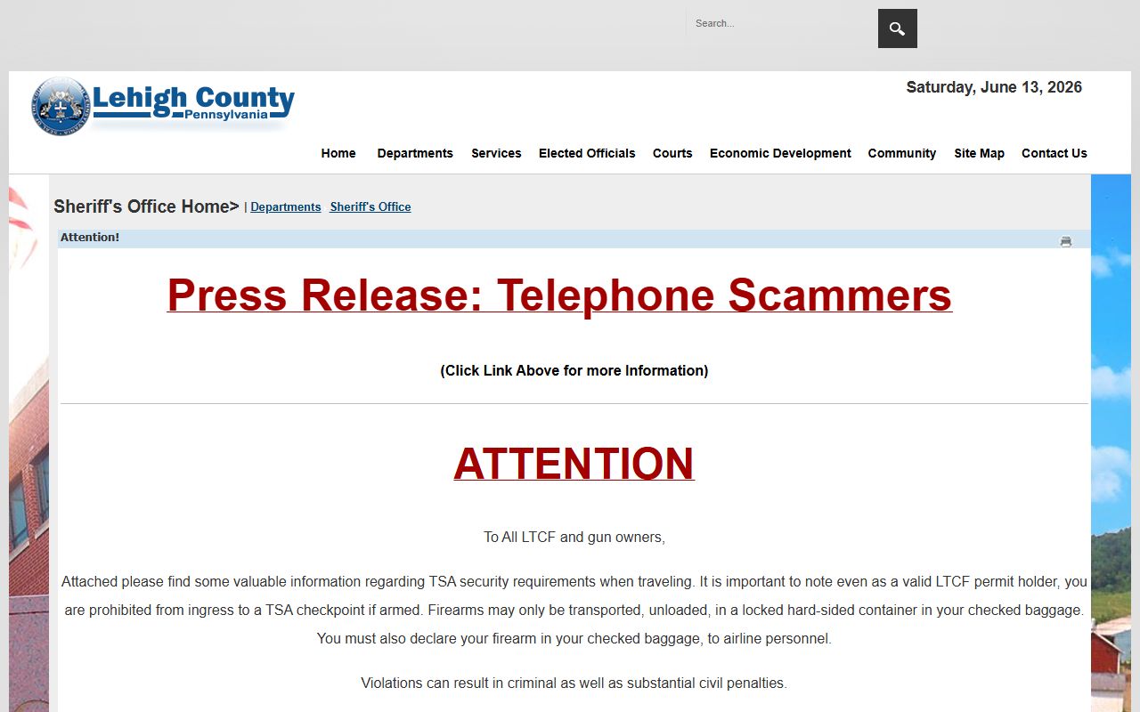 Lehigh County warrant records Sheriff's Office service page