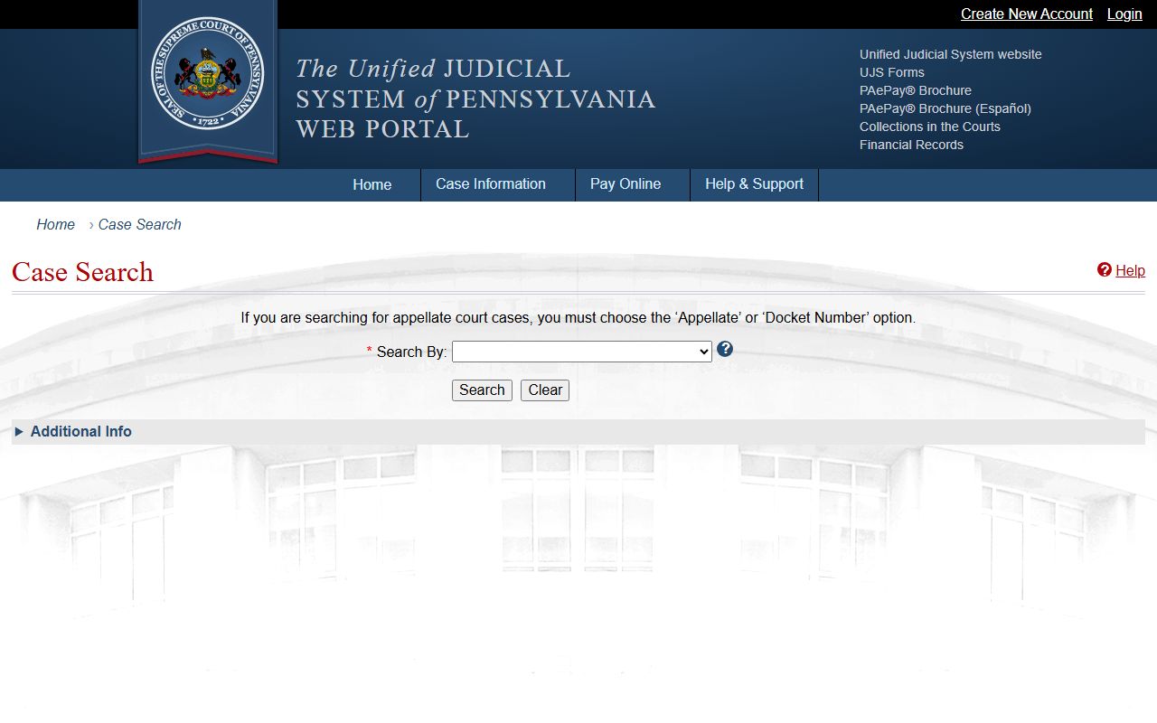 Lehigh County court records UJS case search screen